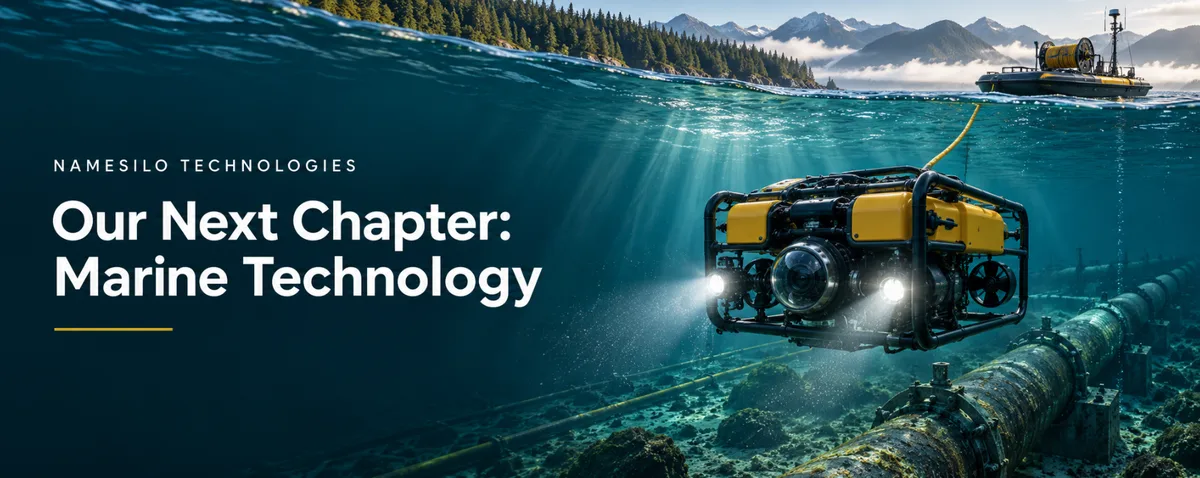 Our Next Chapter: Marine Technology, showing an underwater robot and deployment vessel